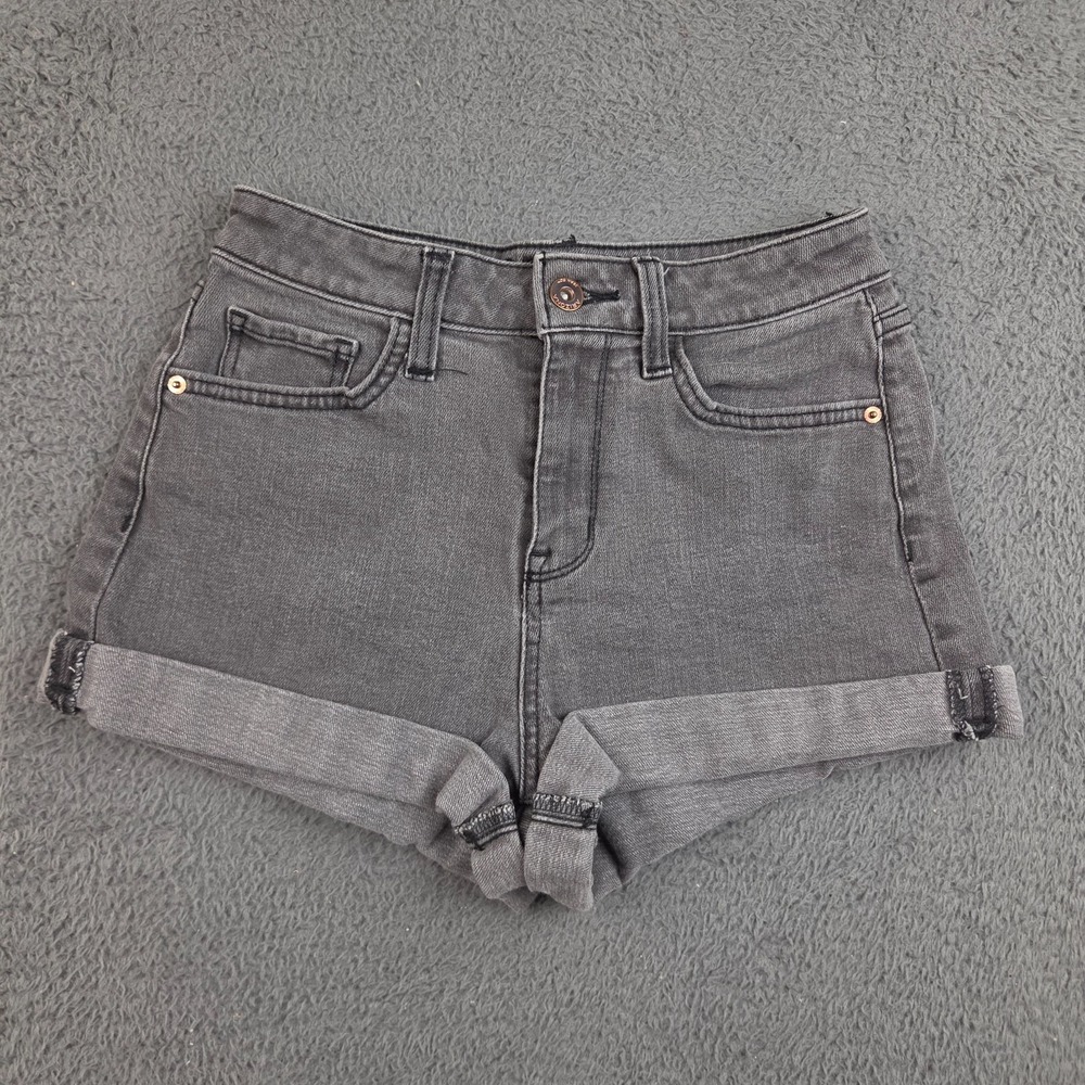 Arizona Denim Shorts Women's 1 Black/Gray Jean Cuffed Stretch Y2K